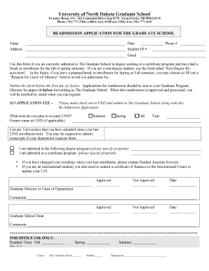 University of North Dakota Graduate School  Form