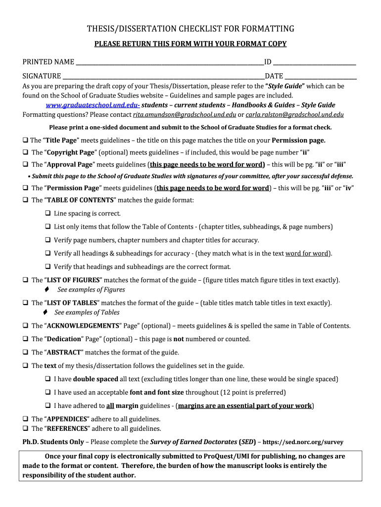 Format Checklist Graduateschool Und