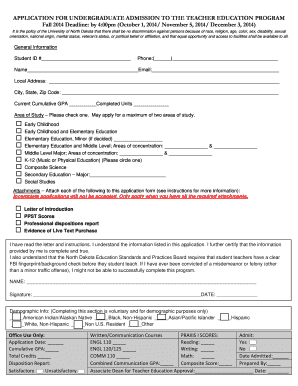 Application for Undergraduate Admission to Teacher Education  Form