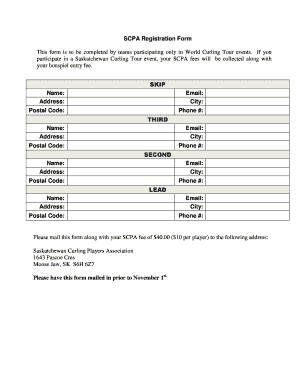 SCPA Registration Form This Form is to Be Completed by Teams