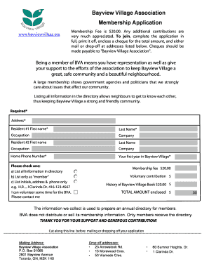 Bayview Village Association Membership Application  Form