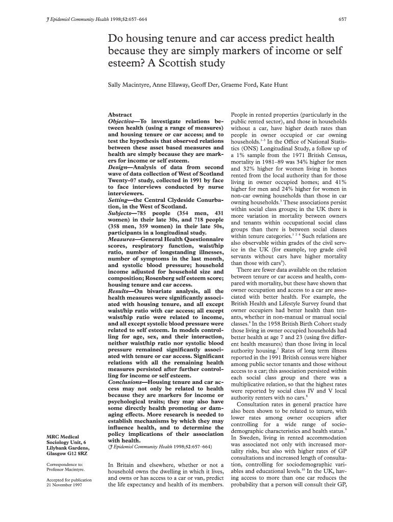 Do Housing Tenure and Car Access Predict Health because They Are  Form