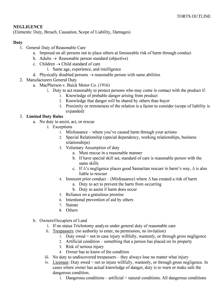 Elements Duty, Breach, Causation, Scope of Liability, Damages  Form