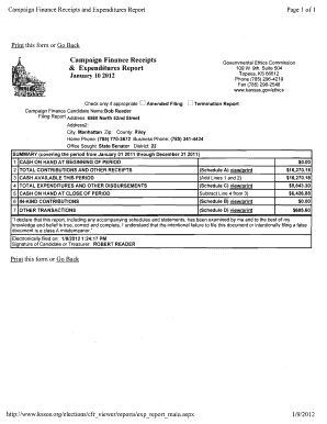 Campaign Finance Receipts and Expenditures Report Page 1 of 1 Print This Form or Go Back R Campaign Finance Receipts Governmenta