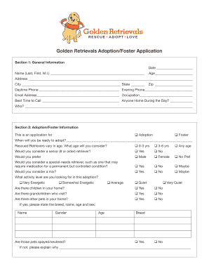 Golden Retrievals AdoptionFoster Application  Form