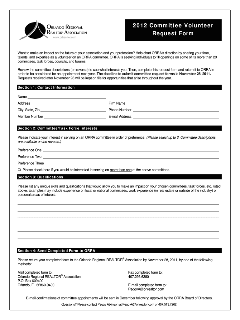 Committee Volunteer Request Form Orlando Regional