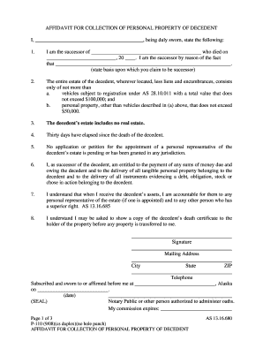 Affidavit of Personal Property  Form