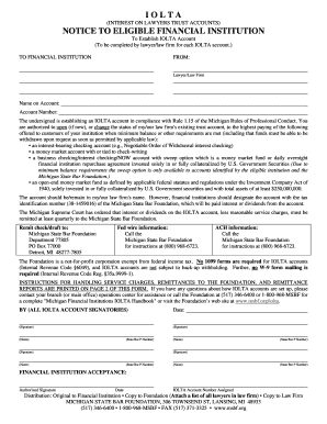 Iolta Notice to Eligible Financial Institution Michigan State Bar Msbf  Form