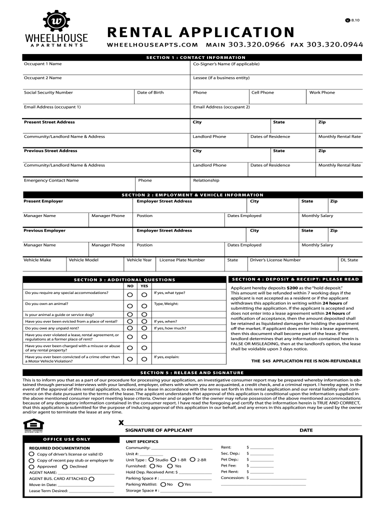 Apartment Rental Application Template  Form