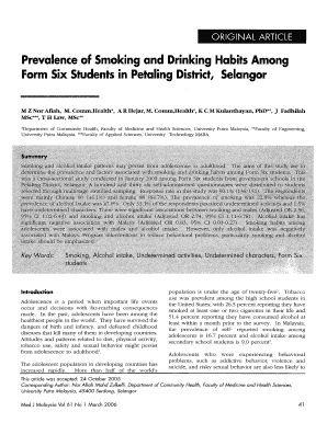 Prevalence of Smoking and Drinking Habits among Form Six