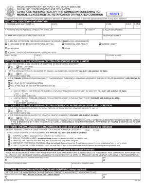 X X X X Missouri Department of Health &amp; Senior Services  Form
