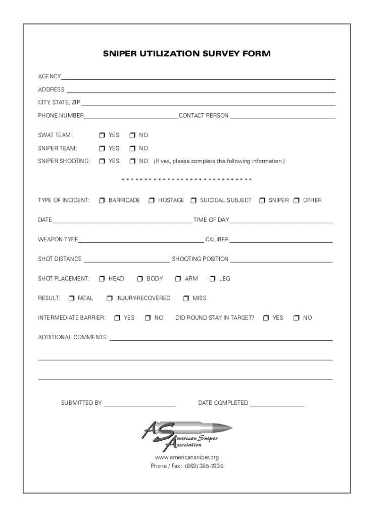 SNIPER UTILIZATION SURVEY FORM