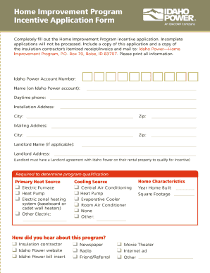 Home Improvement Program Incentive Application Idaho Power  Form