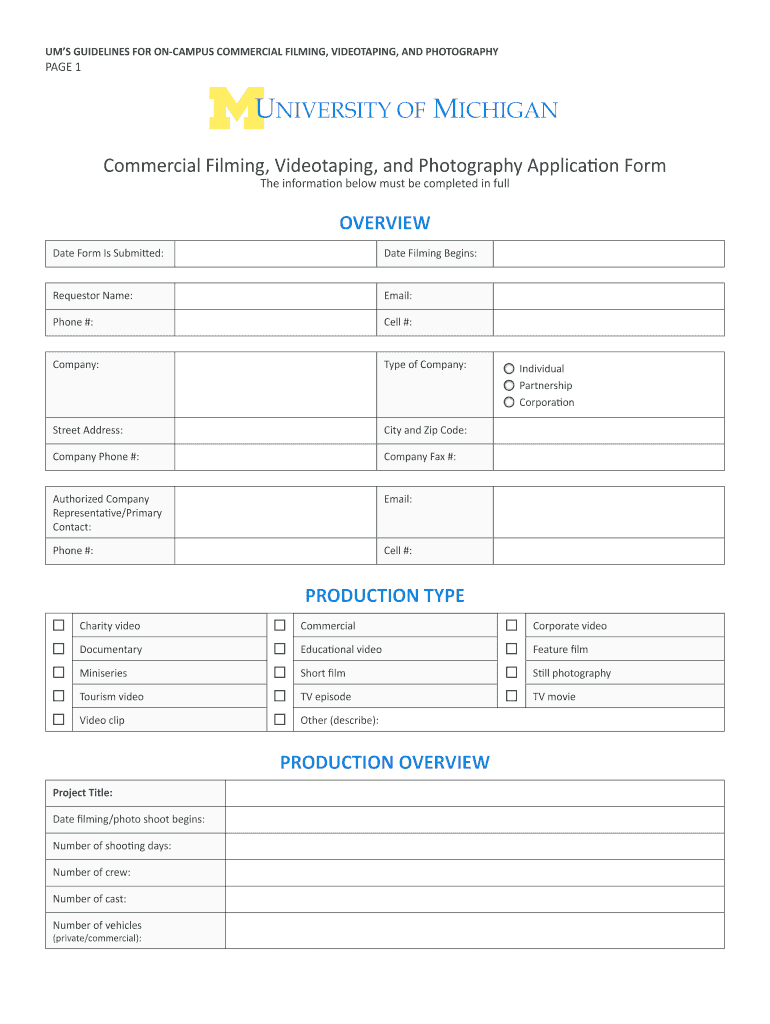 Commercial Filming Application Office of the Vice President for  Form