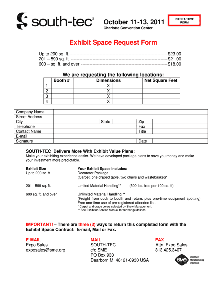 Exhibit Space Request Form October 11 13,