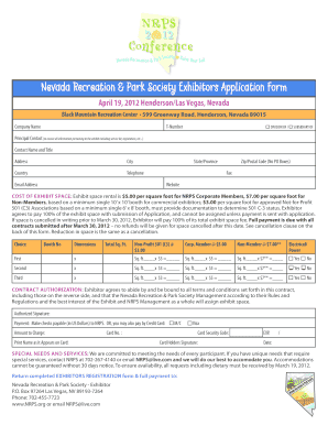 Nevada Recreation &amp; Park Society Exhibitors Application Form