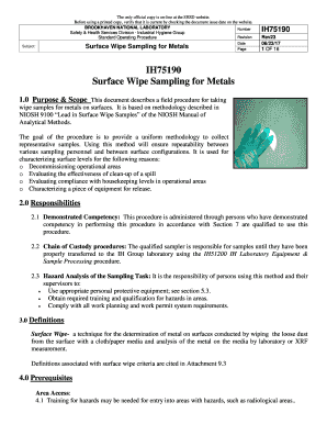  IH75190 Surface Wipe Sampling Procedure Brookhaven National Bnl 2014