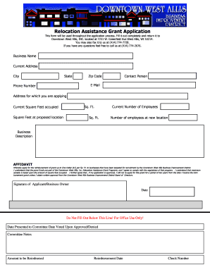 Relocation Assistance Application PDF West Allis Downtown  Form