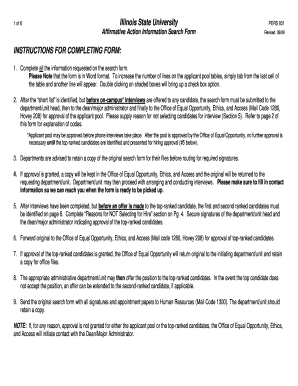 1 of 6 Illinois State University Affirmative Action Information Search Form PERS 931 Revised 0909 INSTRUCTIONS for COMPLETING FO