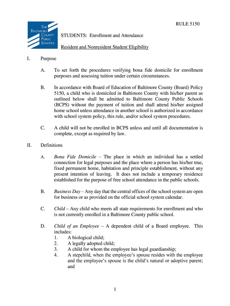 Rule 5150 Enrollment and Attendance Resident and Nonresident  Form