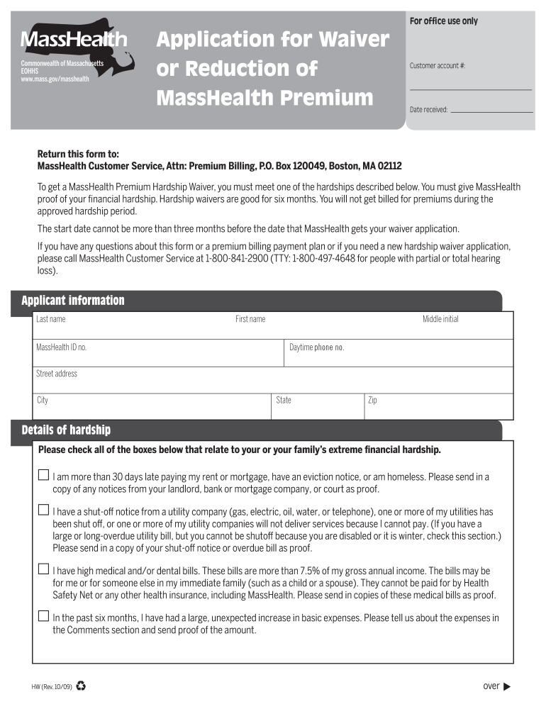 Get and Sign Waiver Masshealth 2009-2022 Form