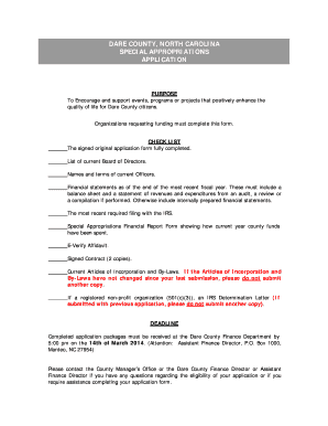 Print Form DARE COUNTY, NORTH CAROLINA SPECIAL APPROPRIATIONS APPLICATION PURPOSE to Encourage and Support Events, Programs or P