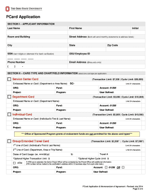 The Ohio State University PCard Application &amp; Memorandum of  Form