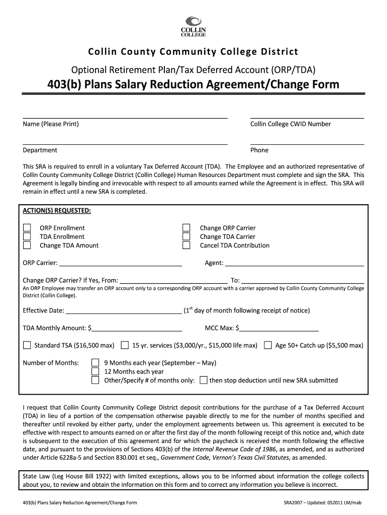 403b Plans Salary Reduction AgreementChange Form