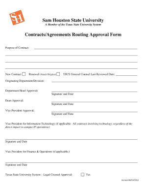 Contracts Routing Form Sam Houston State University Shsu