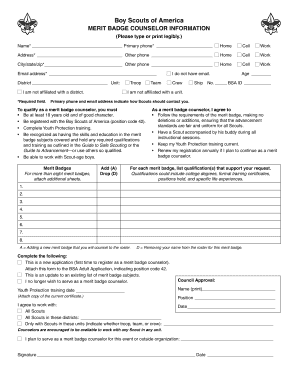 Merit Badge Counselor Application Boy Scouts of America Scouting  Form