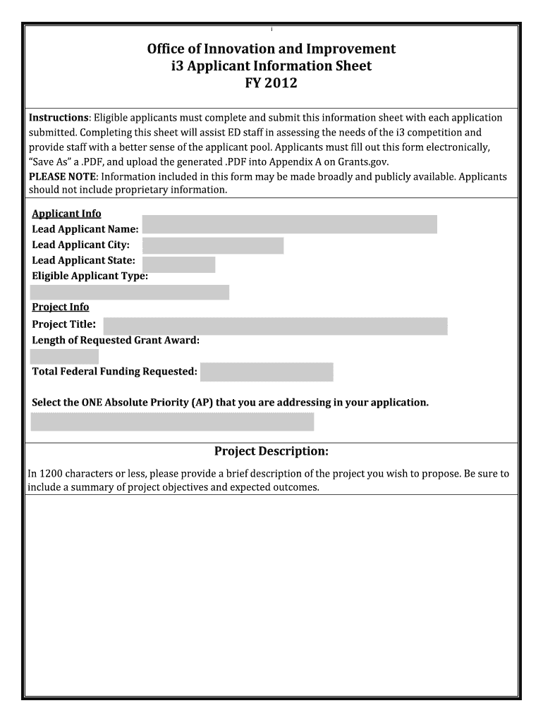 Application Sheet U S Department of Education  Form