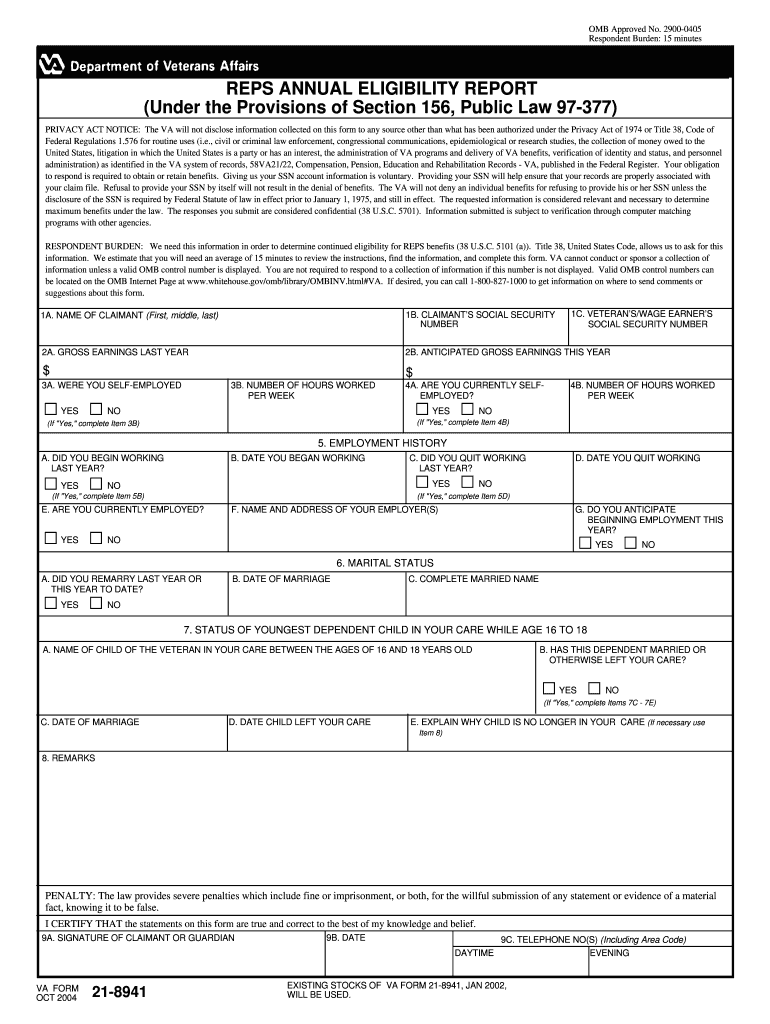 REPS ANNUAL ELIGIBILITY REPORT under the Provisions of  Form