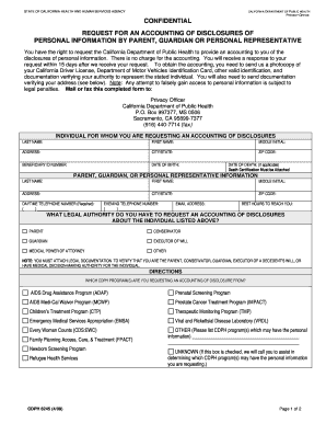 Request for an Accounting of Disclosures of PI California Cdph Ca  Form