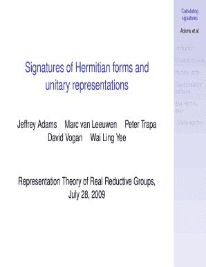 Signatures of Hermitian Forms and Unitary Representations Talks Www Math Mit