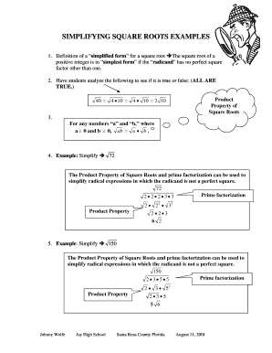 Simplifying Square Roots Examples Beacon Learning Center  Form