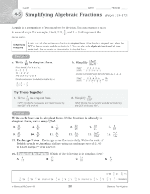 Simplifying Algebraic Fractions Pages 169173 Glencoe  Form