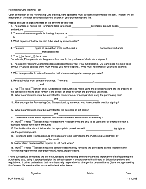 PUR Form 303 11 12 08 Purchasing Card Training Test Upon