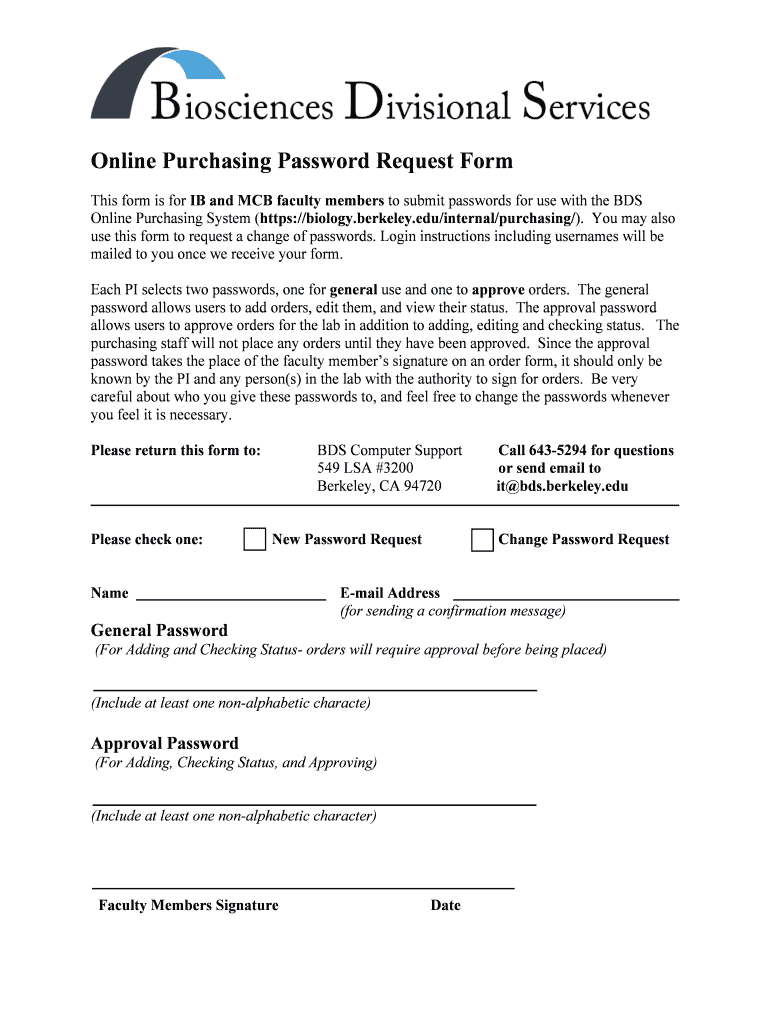 Online Purchasing Password Request Form
