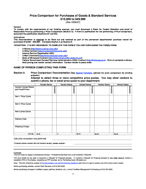 Price Comparison for Purchases of Goods &amp; Standard Services  Form