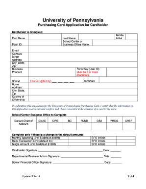 Purchasing Card Application University of Pennsylvania Purchasing Upenn  Form