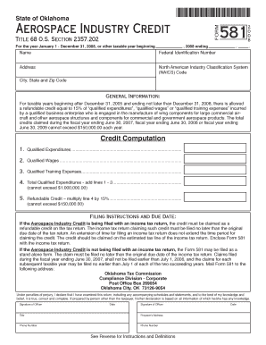 Aerospace Industry Credit Oklahoma Tax Commission State of  Form