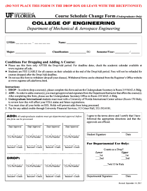 Course Schedule Change Form Department of Mechanical and