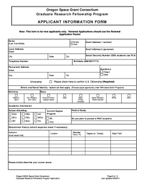 Graduate Research Fellowship Program the Oregon NASA Space  Form