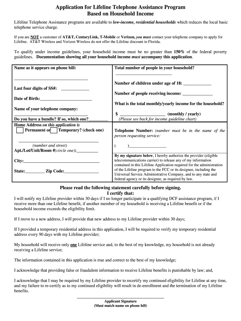 English Lifeline Application Florida OPC  Form
