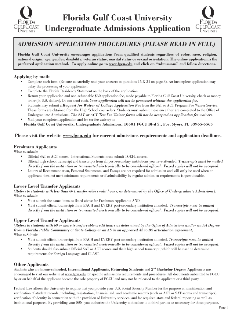 Fgcu Application Status Form Fill Out and Sign Printable PDF Template