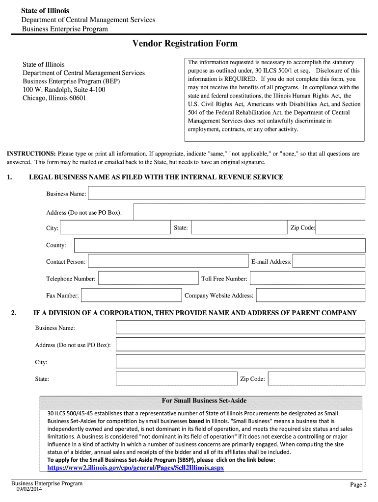 Small Business Application Form State of Illinois