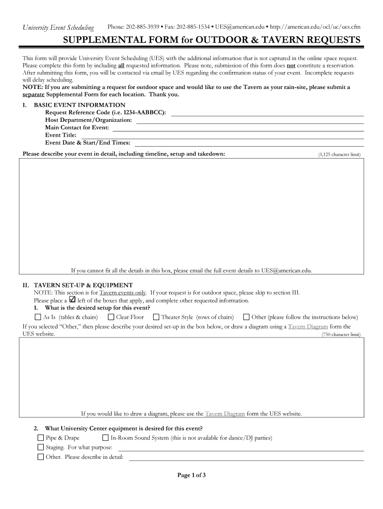 Supplemental Form for Tavern and Outdoor Events  American    American