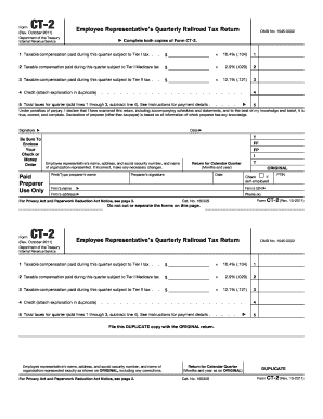 Form CT 2 Rev October Employee Representative&#039;s Quarterly Railroad Tax Return