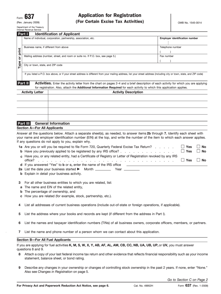  Irs Form 637 2009
