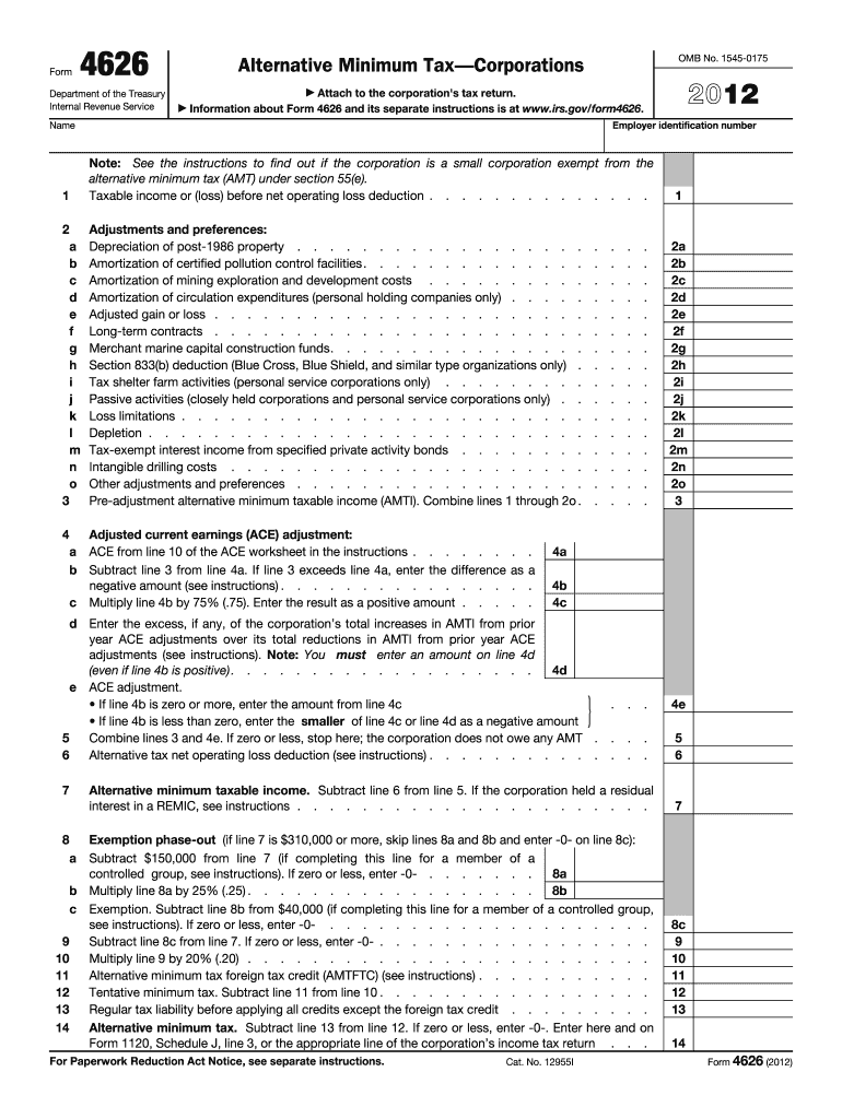  Irs Form 4626 for 2011
